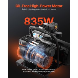 VEVOR Air Compressor, 2 Gallon Steel Tank, 1HP 2.1CFM @ 90PSI Oil Free Air Compressor & Max. 120PSI Pressure, 81dB Ultra Quiet Portable Compressor for Auto Repair, Tire Inflation, Spray Painting, 120V