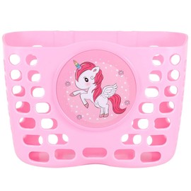 POPETPOP Children Bike Basket Plastic Unicorn Pattern Front Handlebar Bicycle Scooter Baskets for Kids Bike Scooter Accessory Pink