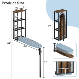 GILLAS Wall-Mounted Iron Board with 3 Storage, Ironing Board Full Size, Tabletop Ironing Stand, Iron Table for Home, Apartment, Rustic Brown
