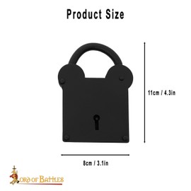 Lord of Battles Iron Padlock Vintage Padlock with Keys and Chainmail Keychain – Medieval Dungeon Lock Heavy Duty Locks for Gates, Doors and Old Trunk (Treasurer Iron Padlock)