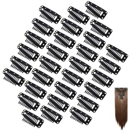 30Pcs Snap Wig Clips Small Wig Clips Hair Extensions Clips 9 Teeth Snap Comb Wig Clips with Rubber for Hair Extension Wigs Weft Hairpiece DIY Clips (Black)