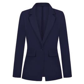 Kyzoeyou Blazer for Women Long Sleeves Suit Jacket One Button Trendy Fashionable (Navy XL)
