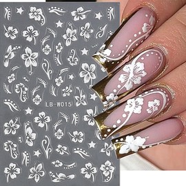 3D Hibiscus Flower Nail Stickers for Nail Art, Flowers Nail Art Stickers Self Adhesive Gold Pink White Nail Art Design Flowers Decals Pegatinas para Uñas Stickers for Women Nail Decoration 4Sheets