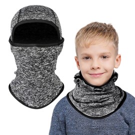 AYPOW Children's Balaclava Winter 2-8, Multifunctional Windproof Fleece Warm Ski Mask Cycling Face Mask Under Helmet Balaclava Hat with Neck Warmer for Boys Girls Winter Outdoor Sports, gray