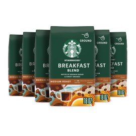 Starbucks Ground Coffee, Medium Roast Hot or Iced Coffee, Breakfast Blend, Six 18 oz Bags​