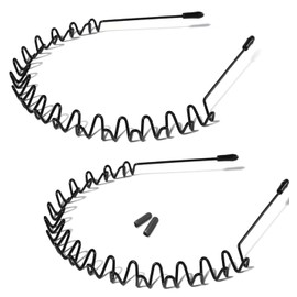 RMISODO 2 Pcs Black Metal Hair Band for Unisex Wavy Spring Outdoor Sports Headwear - Simple Elastic Non-Slip Headbands with Hoops