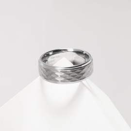 King Will Tungsten Carbide Wedding Band for Men - 8mm Silver Hammered Design for Everyday Wear Comfort Fit 9.5
