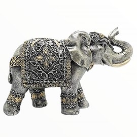 MORIN Imágenes | Figura Decorativa | Elefante Decorativo Hindú 20cm | Resina Pintada A Mano (Plateado)