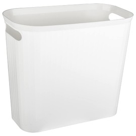 rejomiik cubeta de basura pequeño, cubeta de basura delgado de 3.5 galones, contenedor de basura de plástico con asas para baño, recámara, hogar, oficina, recámara, cocina, rectangular, blanco