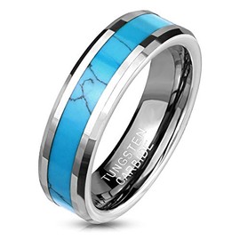 Paula & Fritz® Ladies Tungsten Carbide Synthetic Turquoise Ring Size J to Z Available in Silver Turquoise 6mm Wide, Tungsten Tungsten Synthetic Turquoise