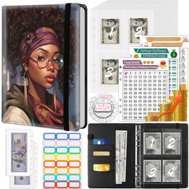 Money Saving Binder, 100 Envelopes Money Saving Challenge, Cash Envelopes Budget Binder & 3 Budgeting Planner Trackers, PU Leathers A5 Money Saving Planner Book，African-American Black Girls