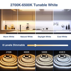 Ustarus COB LED Light Strip White Dimmable 32.8FT 24V 2700K-6500K, COB Strip Lights Tape with RF Remote 6400 LEDs CRI93+ for Kitchen Under Cabinet Bedroom Mirror Indoor Home Daylight Warm White