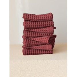 Viva Maison Waffle Washcloth Towel Sets for Bathroom - Soft, Quick Dry, Thin, Lightweight, 100% Turkish Cotton Towels (Dark Red, Set of 8 Washcloths)
