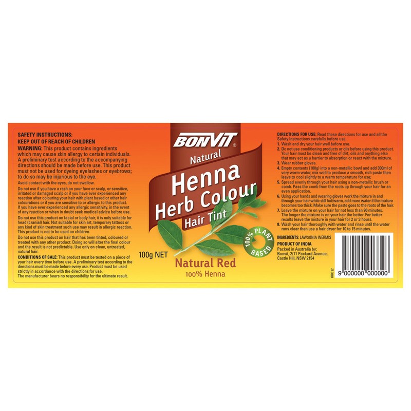 Bonvit Natural Hair Tint Henna Herb Colour (100% Henna) Natural