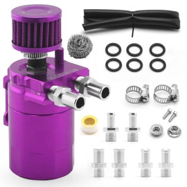 muge racing Universal Oil Catch Can Tank Kit Polish Baffled Reservoir with Breather Filter with 3/8" Fuel Line, Aluminum, Purple, 400ml