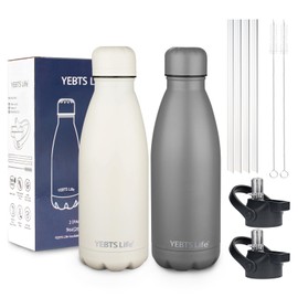 Insulated Water Bottle,2 Pack-9oz Stainless Steel Water Bottles with straw lid,Metal Sports Thermos Water Bottles for Boys,Girls,Double Wall Vacuum BPA-Free Flask for School, Sports (Grey-Cream)