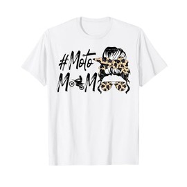 Cute Mothers Day Moto Mom Motocross Leopard Print Messy Bun T-Shirt