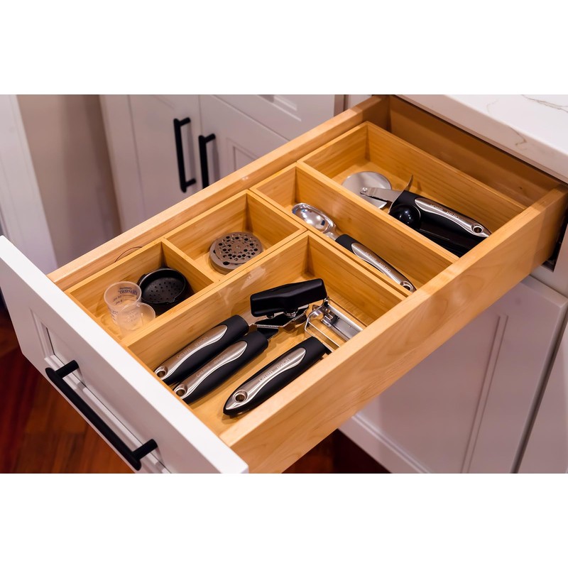 Umilife Bamboo Kitchen Drawer Organizer, Extra High Silverware Tray, Flatware
