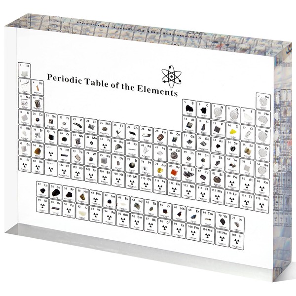 Large Periodic Table with Real Elements Inside, 8 Inch Acrylic Periodic Table Display with 83 Real Elements Samples, Craft Decor, Gift for Kid Students Teacher Science Lovers, 8*5*1 inch.