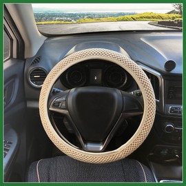 Motoforti Universal 15" Anti Slip Steering Wheel Cover Elastic Stretch Mesh Cloth Cover Accessory for Car Beige Long-Lasting