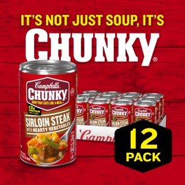 Campbell’s Chunky Soup, Sirloin Steak With Hearty Vegetables Soup, 18.8 Oz Can (Case of 12)