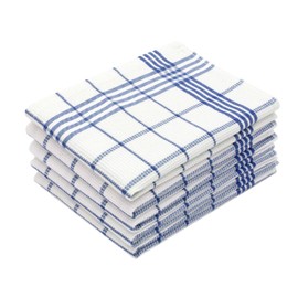 ZOLLNER Set of 5 Tea Towels with Waffle Pattern – Cotton in 50 x 70 cm – Absorbent and Durable Kitchen Towels – Washable up to 60 °C – in White/Blue Checked – Oeko Tex® Certified