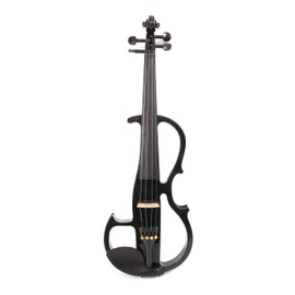 Yinfente 16inch Silent Electric Viola Solid Wood 4 String With Ebony Fittings&Hard Case& Brazilwood Bow&AUX Cable&Cleaning Cloth Black