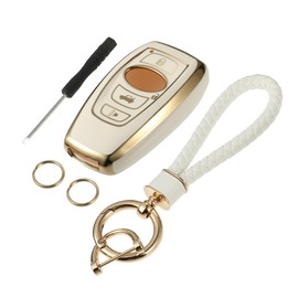 VekAuto Key Fob Cover Kit Compatible for Subaru Forester 2016-2018, 4 Button Soft TPU White Remote Keyless Smart Key Fob Case Protection Shell with Keychain