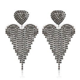 Clearine Tassel Rhinestone Heart Earrings Dangle for Women Long Chandelier Crystal Tassel Earrings for Wedding Party Prom, Crystal