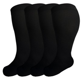 SOJOFEL Compression Stockings Thick Calf for Men and Women - Plus Size Compression Socks Men Medical Support Stockings Thrombosis Stockings Flight Socks 2 Pairs, black