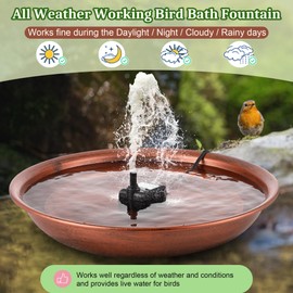 Dunkive Bird Bath Fountain for Outside, 13.5" Garden Metal Bird Bath Bowl with 8W Water Pump, 2 Nozzles Adjustable Water Fountain for Backyard Patio Garden and Outdoor Water Features