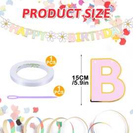 JIYIN Daisy Flower Happy Birthday Banner, Boho Daisy Pastel Happy Birthday Banner, Colorful Rainbow Groovy Party Banners Decorations, Glitter Birth Day Party Garland Decor
