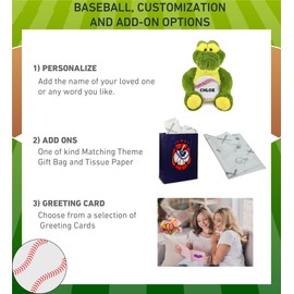 DolliBu Sitting Green Alligator Stuffed Animal with Baseball Plush - Soft Huggable Alligator, Playtime Plush Toy, Cute Wildlife Gift for Kids and Adults - 12 Inches