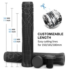 Limit Pro Scooter Grips Soft Longneck 160/165/180mm with Easy Cutting Lines for Pro Trick Scooters and BMX Handlebars (Black)