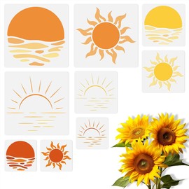 DOODLREAM 9Pcs Sun Wall Stencil Templates Reusable Plastic Large Medium Small Sun Stencils for Painting on Wood Wall Floor Tile Fabric Glass Furniture, DIY Home Decor or Craft Stencil