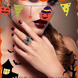 ANGLEQUEEN Punk Spider Rings for Women Silver Black Spider Web Bat Knuckle Rings Gothic Vintage Dark Crystal Rings Red Heart Gemstone Statement Rings (style4)