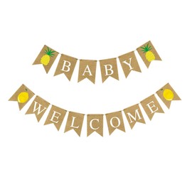 BABY Birthday Party Decoration, Baby Welcome Burlap Banner, Fruits and White Alphabet Combination Decoration Banner Burlap