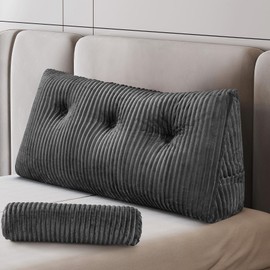 Z-hom Large Wedge Pillow Headboard, Twin Triangular Headboard Pillow, Reading Pillow Standard Bed with a Roll Pillow for Bed Sitting Up Sleeping, Backrest Cushion Headboard Gap Pillow for Back, Grey