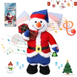 Christmas Plush Interactive Toy with Box Jumping Wiggling Features Sound Movement Xmas Snowman Wearing Traditional Xmas Attire Plays Rock Version of Santa Claus is Coming to Town Xmas Decoration 15”