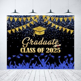 2025 Graduation Backdrop for Photography Class of 2025 Black and Blue Gold Congratulations Congrats Grad Banner Backdrop Graduation Prom Party Decoration Banner Photo Studio Props