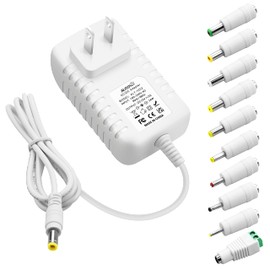 ALITOVE 12V 2A AC Adapter Power Supply with 10 Tips Replacement Power Cord 4.92Ft 12 Volt 2000mA 24W AC/DC Converter Transformer for LED Strip Light, CCTV Camera, BT Speaker, GPS, Webcam, Router