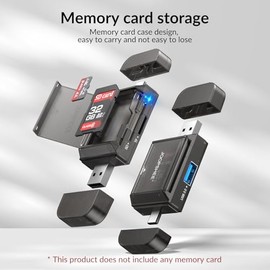 Adaptador lector de tarjetas SD/TF 6en1 con almacenamiento para tarjetas SD, puerto USB A y tipo C y ranuras USB 3.0 para tarjetas de memoria micro SD