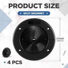 Threlaco 4 Pack 4" Round Brush Grommet Large Split Grommet Raised Floor Airflow Management for Home Data Center Wall Floor Cable Management