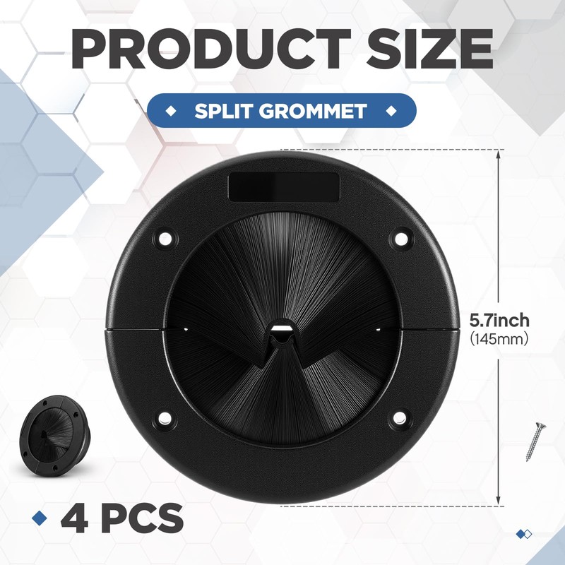 Threlaco 4 Pack 4" Round Brush Grommet Large Split Grommet