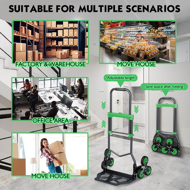 Heavy-Duty 330LB Capacity Hand Truck with Stair-Climbing Wheels & One-Touch