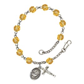St. Catherine of Sweden Silver Plate Rosary Bracelet 6mm November Yellow Fire Polished Beads Crucifix Size 5/8 x 1/4 medal