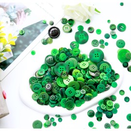 Greentime 250-300 Pcs Buttons for Crafts Assorted Size for Sewing DIY Crafts Decoration for St Patricks Day-Green