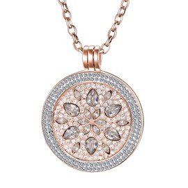 Morella Women's Necklace Rose Gold 70 cm Stainless Steel and Zirconia Pendant with Coin 33 mm in Jewellery Bag, Metal, Cubic Zirconia