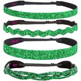 Hipsy PETITE Size, Adjustable No Slip Sparkly Bling Mixed 4pk Headbands for Women Girls & Teens (Bling Glitter Mixed Green)