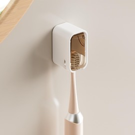 No-Drill Wall-Mounted Toothbrush Holder with Dust Cover, Detachable Self-Adhesive Electric Toothbrush Rack, Ventilated Drainage Toothbrush Organizer for Kids and Adults